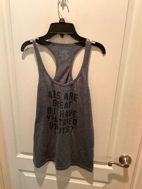Center Stage Gray Racerback Tank Top - 'Abs Are Great' Graphic